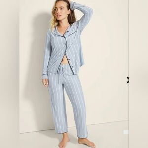Soma Sky Effortless Loungewear Blue Cool Nights Pajama Set with White Stripes